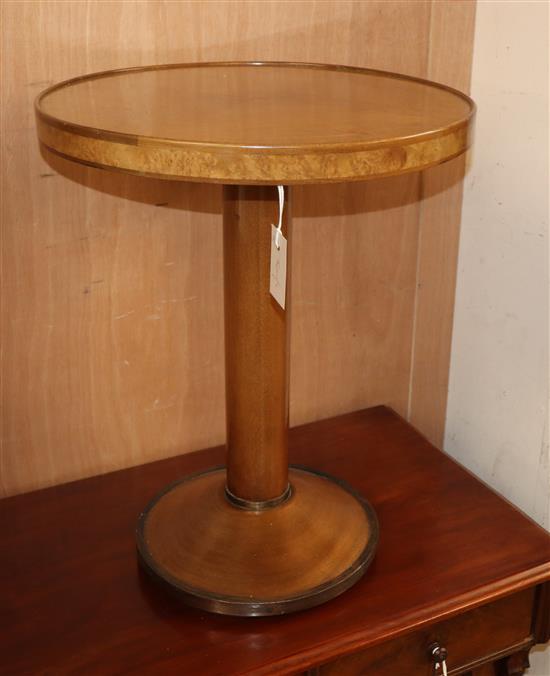 A quarter-veneered mahogany occasional table on cylindrical column and circular lead-weighted foot Diameter 46cm